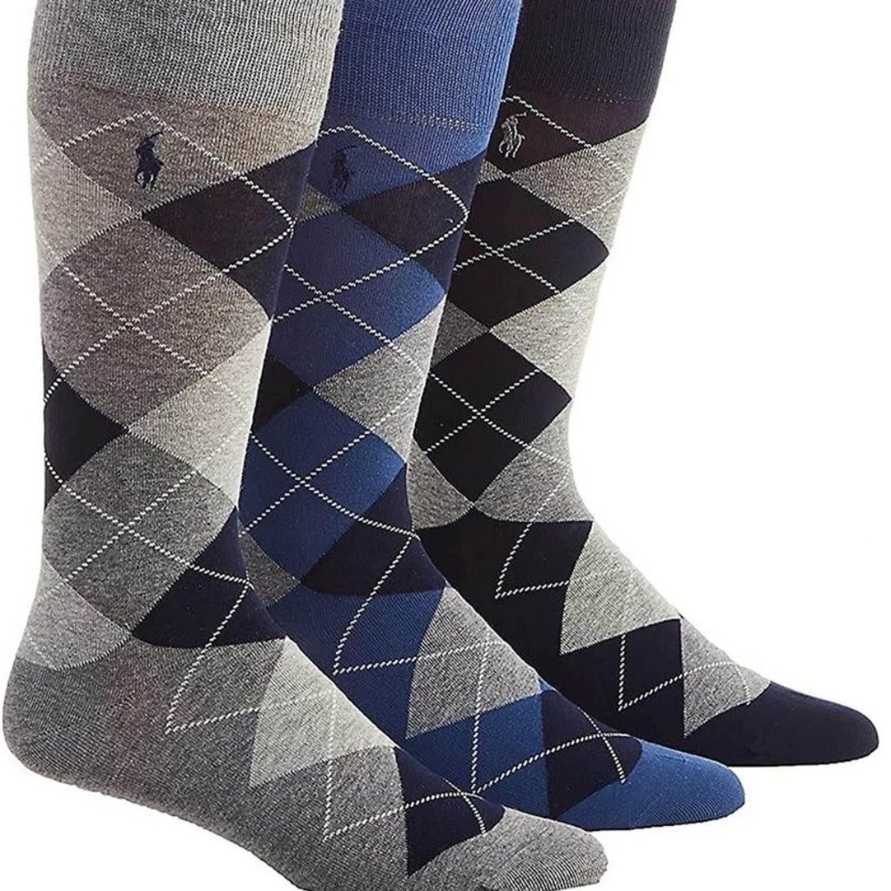 BRAND NEW men polo Ralph Lauren 3 pack argyle socks (fits shoe size 6 - 12.5)
